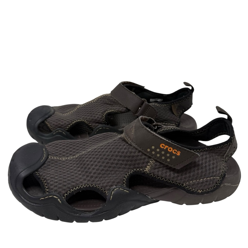 Crocs SwiftWater Fisherman Deck Sandals Mens Size 13 Brown Mesh Water Shoes